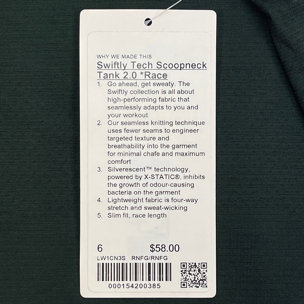 Lululemon Swiftly Tech Scoopneck Tank Sz 6 New $58 Green Race Waist Length Top - Picture 6 of 10